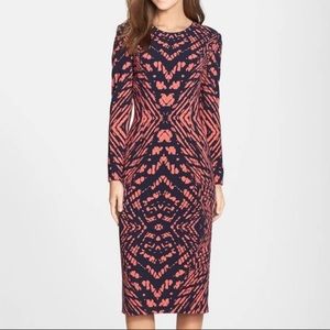 Maggy London Dress- Navy blue and pink pattern -size 8